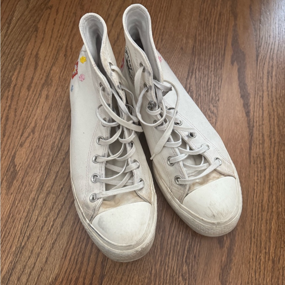 White High-Top Sneakers with Floral Detail